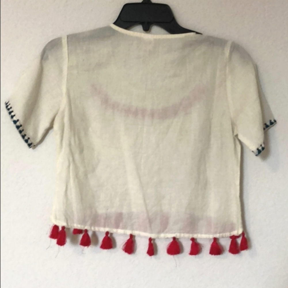 Revolve Raga Embroidered Crop Top Tassels Fringe XS - Picture 6 of 8